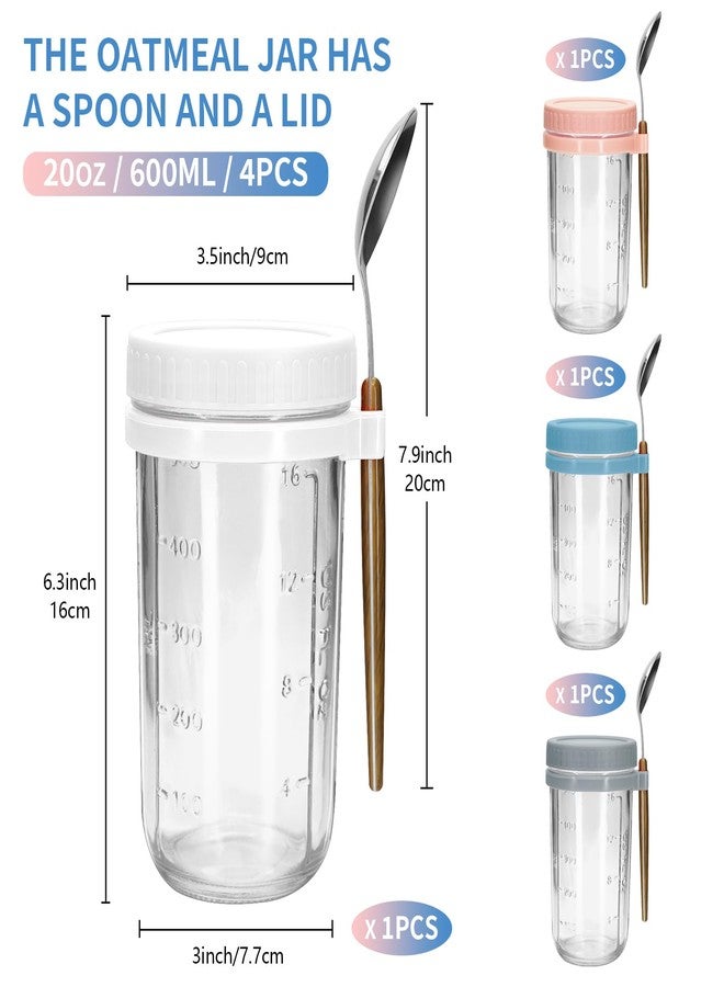 eispap 20oz - 4 Pack Overnight Oats Jars with Lids and Spoon, Overnight Oats Container with Lids, Measurement Marks, Wide Mouth Mason Jars for Salad, Cereal - Image 2